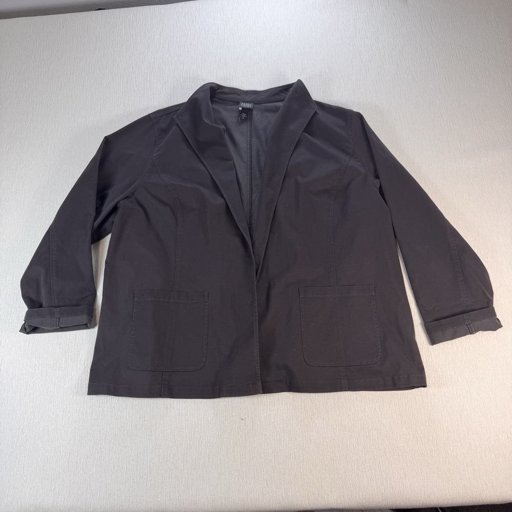 Eileen Fisher ‎ Brown Open Front Jacket Size 2X Cotton Spandex Lagenlook Office